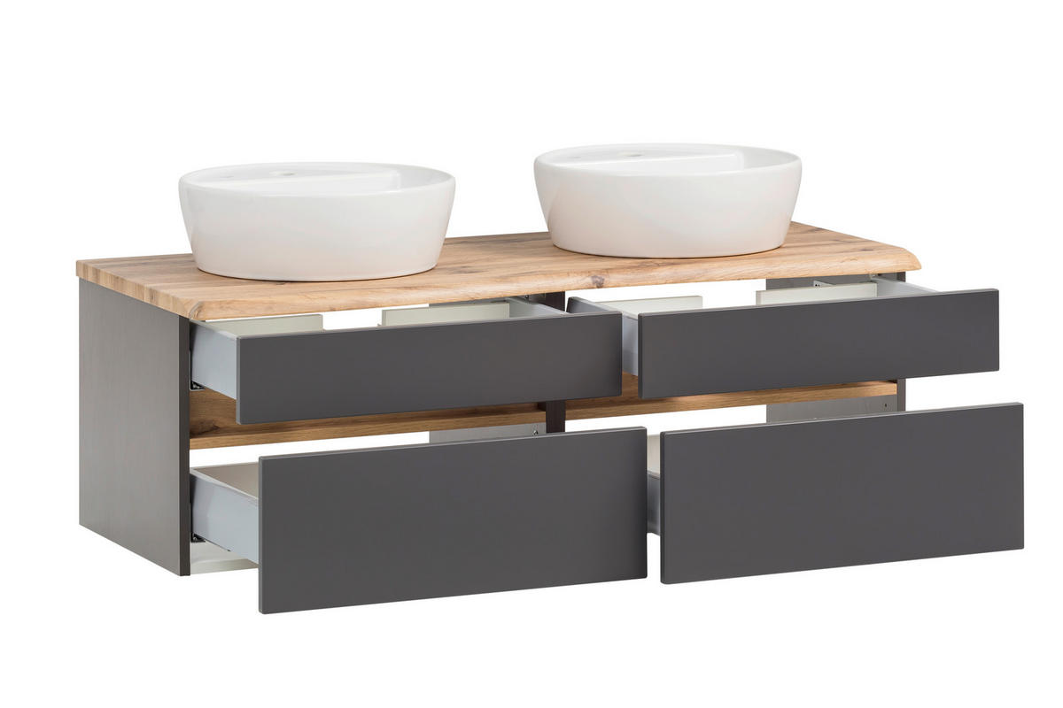 WASCHTISCHKOMBI 121 cm  - Graphitfarben/Weiß, Natur, Keramik/Holzwerkstoff (121cm) - Xora