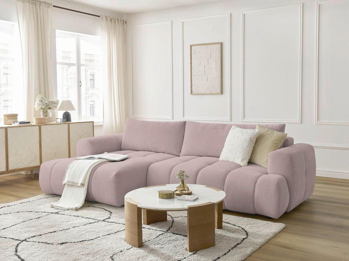 ECKSCHLAFSOFA FUJI Leinenoptik Pink  inkl.  - Pink/Schwarz, MODERN, Kunststoff/Textil (160/292cm)