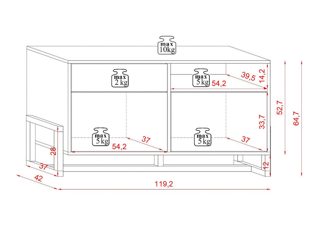 TV-BÄNK  i 119,2/64,7/42 cm  - vit/bokfärgad, Design, trämaterial/trä (119,2/64,7/42cm) - MID.YOU