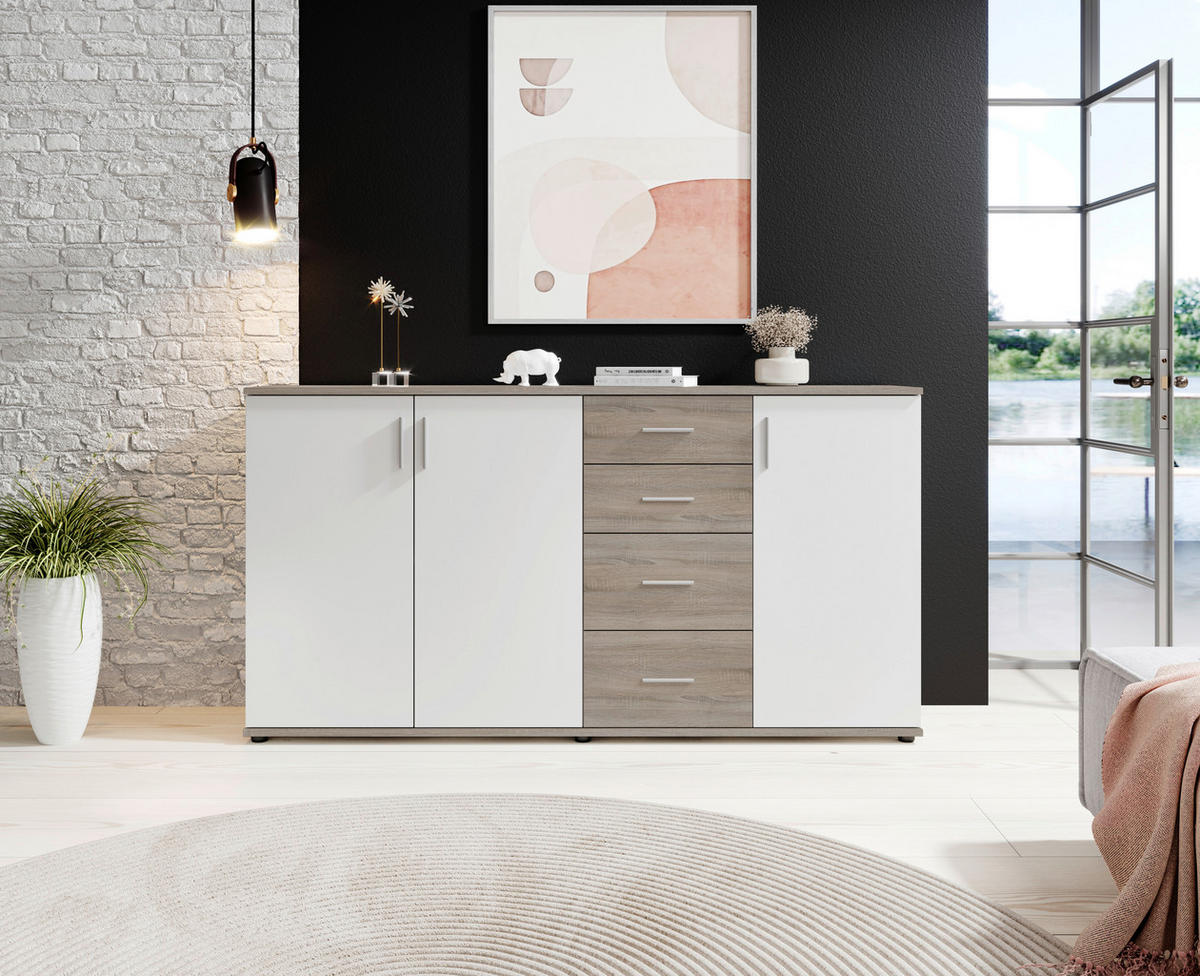 KOMÓD 160/84/35 cm  - ezüst/sötét tölgy, Konventionell, műanyag/faalapú anyag (160/84/35cm) - Xora