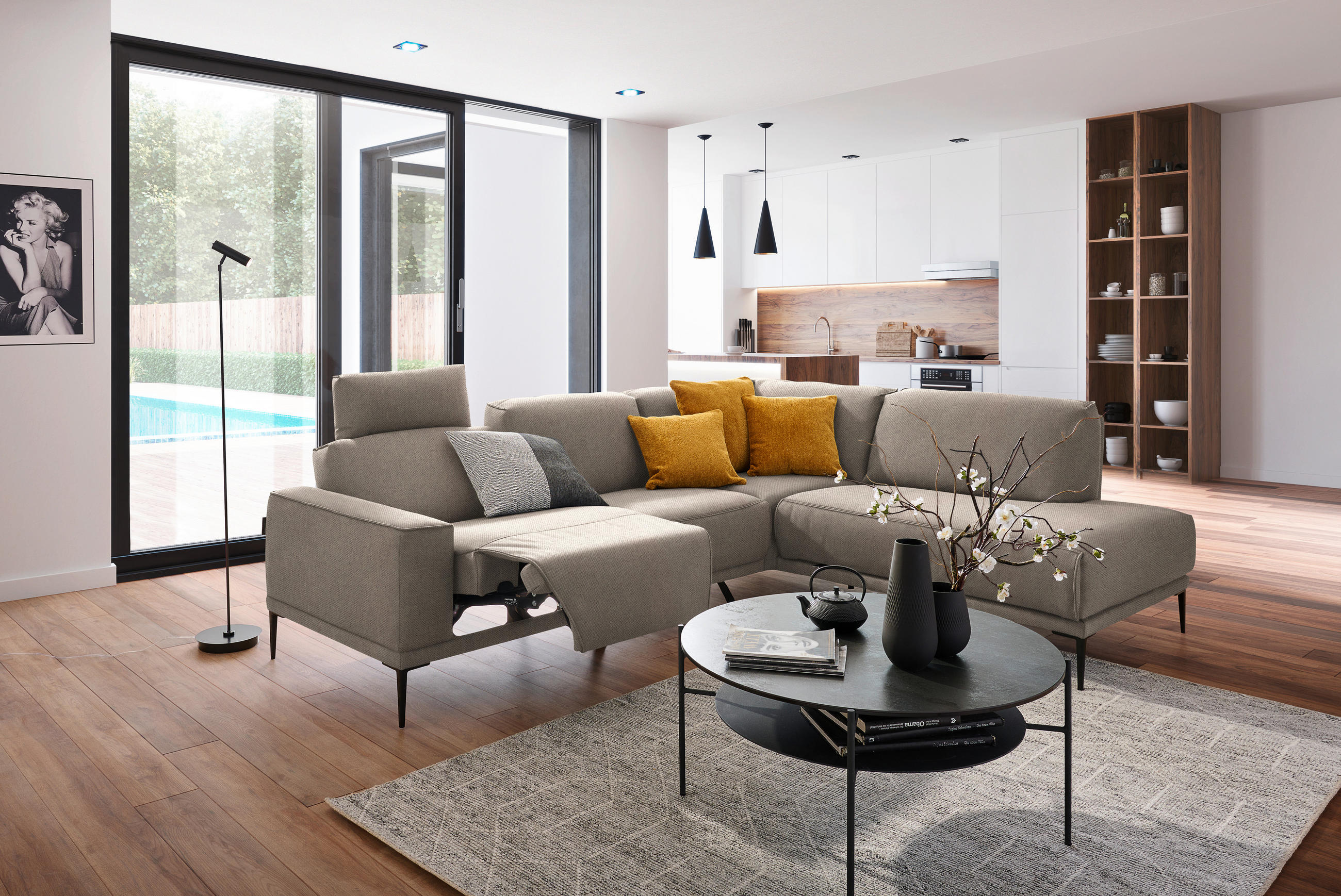 ECKSOFA in Flachgewebe Hellrosa, Hellbraun  - Hellbraun/Hellrosa, Design, Textil/Metall (260/210cm) - Johann Jakob