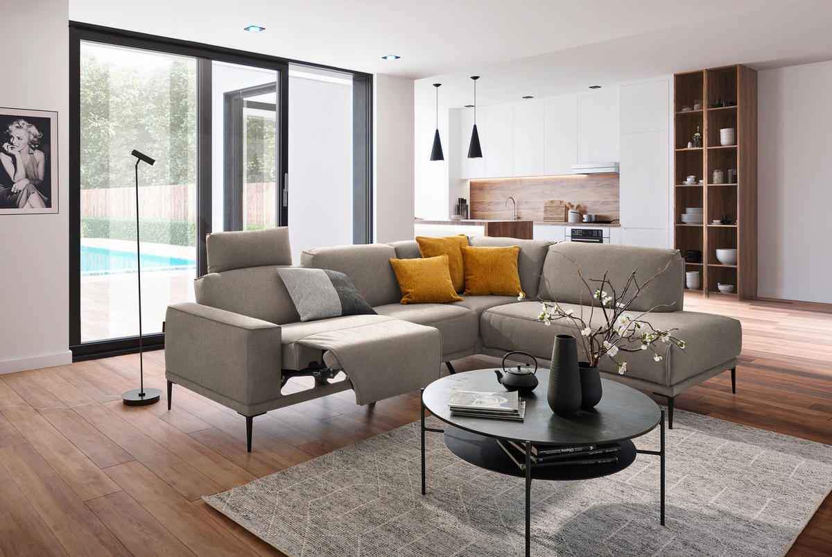 ECKSOFA in Flachgewebe Hellrosa, Hellbraun  - Hellbraun/Hellrosa, Design, Textil/Metall (260/210cm) - Johann Jakob