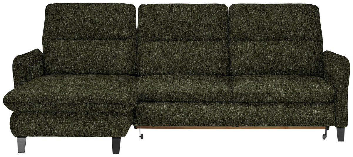 ECKSOFA Olivgrün Chenille Bettkasten, Schlaffunktion, Rücken echt, Kopfteilverstellung, Sitztiefenverstellung  - Schwarz/Olivgrün, KONVENTIONELL, Textil/Metall (190/254cm) - Livetastic