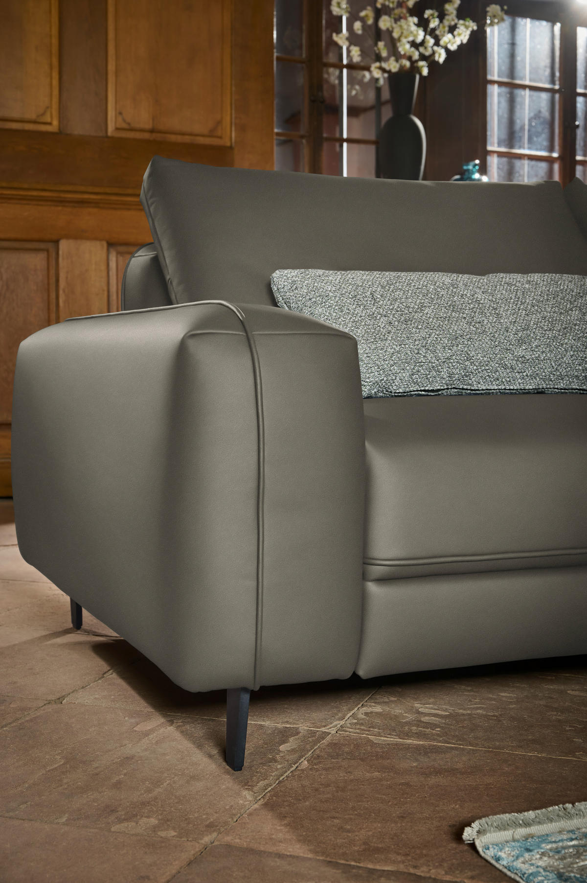 3-SITZER-SOFA  in Echtleder Grau   - Anthrazit/Grau, Design, Leder/Metall (230/70/109cm) - Johann Jakob