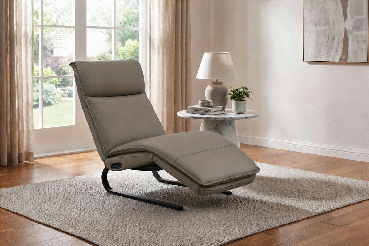 RELAXLIEGE Lederlook Kombination Echtleder/Lederlook Grau  - Schwarz/Grau, Design, Leder/Holz (69/108-86/130-174cm) - Lomoco