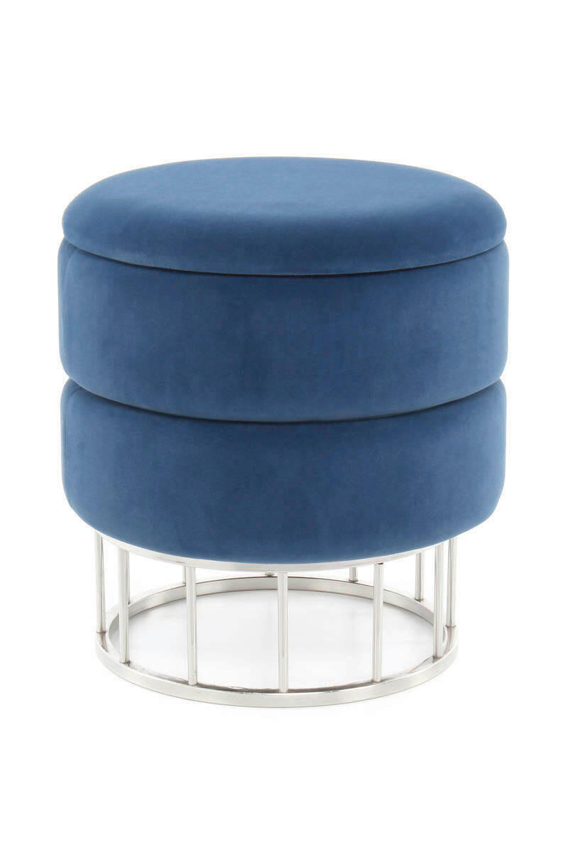 HOCKER in Metall, Kunststoff, Textil, Holzwerkstoff Dunkelblau, Silberfarben  - Silberfarben/Dunkelblau, Basics, Holzwerkstoff/Kunststoff (37,5/41/37,5cm) - Kayoom