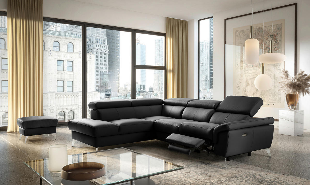 ECKSOFA  in Lederlook Echtleder Schwarz  210/265 cm  - Chromfarben/Schwarz, Design, Leder/Textil (210/265cm) - Livetastic