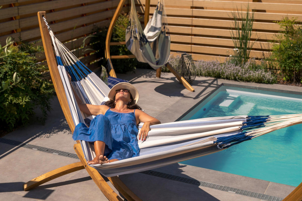 HÄNGEMATTE double outdoor  - Blau/Weiß, KONVENTIONELL, Textil (160/350cm) - La Siesta