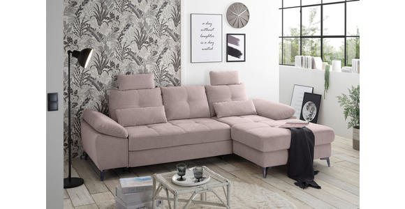 ECKSOFA Rosa Mikrovelours  - Chromfarben/Schwarz, KONVENTIONELL, Kunststoff/Textil (270/170cm) - Carryhome