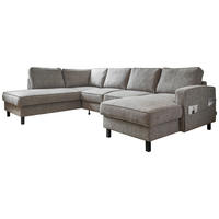 WOHNLANDSCHAFT in Struktur Grau  - Schwarz/Grau, Holz/Textil (198/298/148cm) - MID.YOU