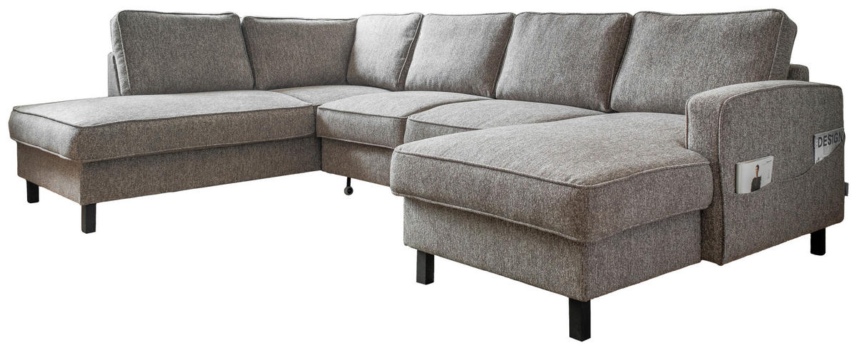 WOHNLANDSCHAFT in Struktur Grau  - Schwarz/Grau, Holz/Textil (198/298/148cm) - MID.YOU