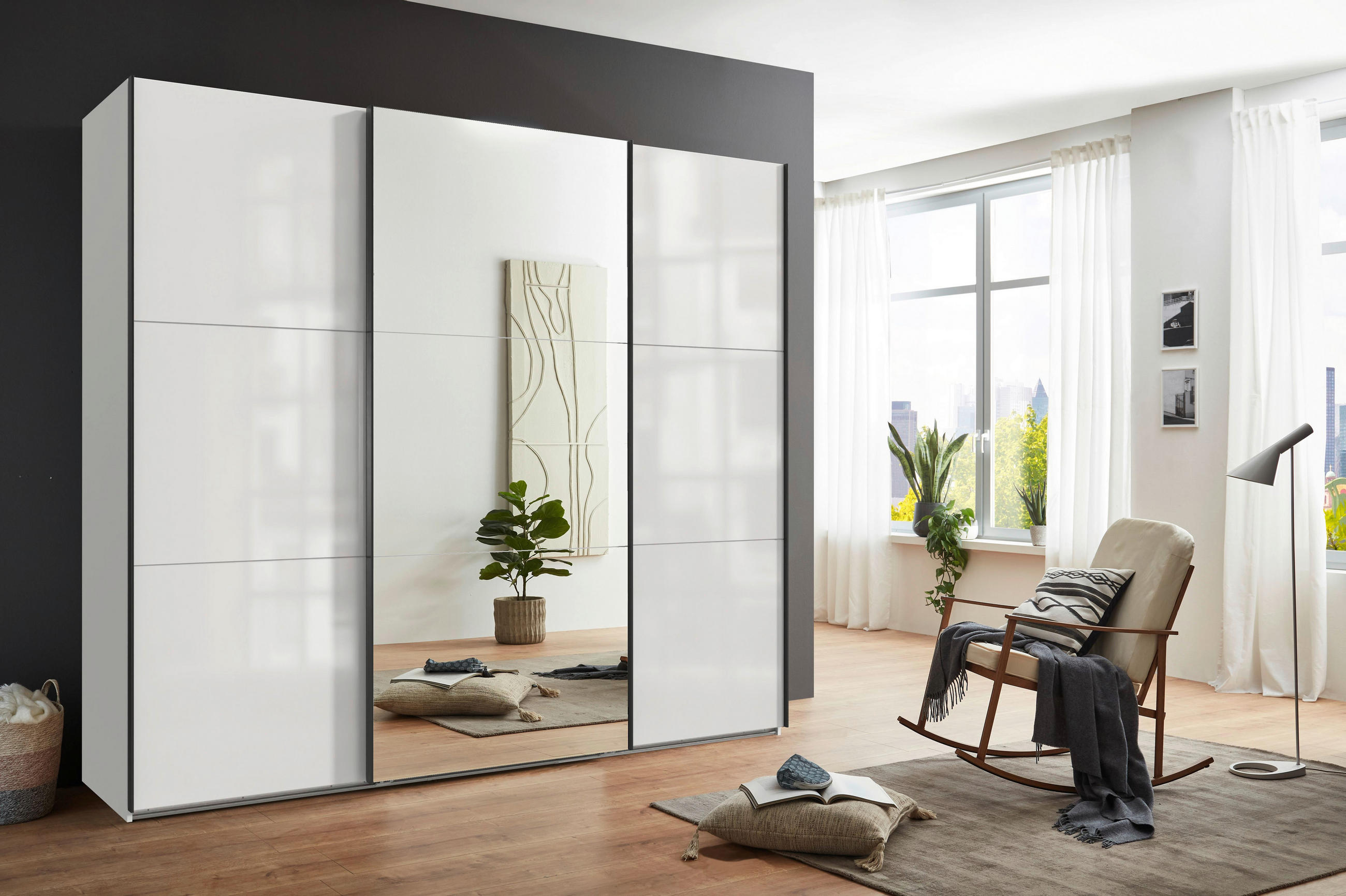SCHWEBETÜRENSCHRANK  in Weiß  - Schwarz/Weiß, KONVENTIONELL, Glas/Holzwerkstoff (250/216/65cm) - Stylife