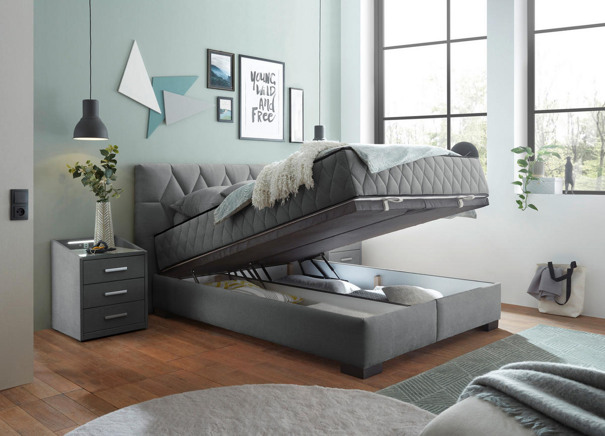 BOXBETT 140/200 cm  in Anthrazit  - Anthrazit/Schwarz, Modern, Holzwerkstoff/Kunststoff (140/200cm) - MID.YOU