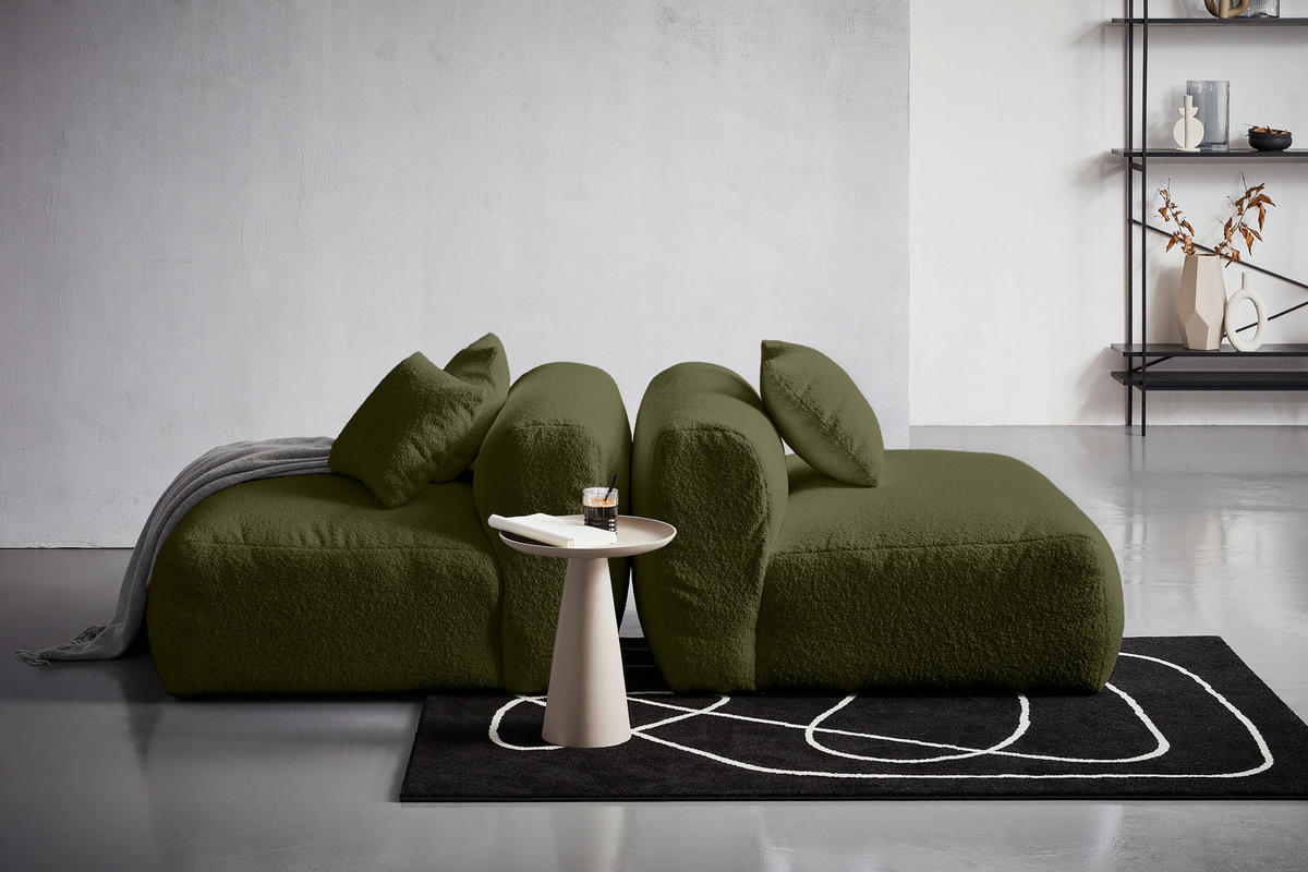 SOFAELEMENT in Flachgewebe, Teddystoff Olivgrün  - Olivgrün, Trend, Textil (85/70/122cm) - Livetastic