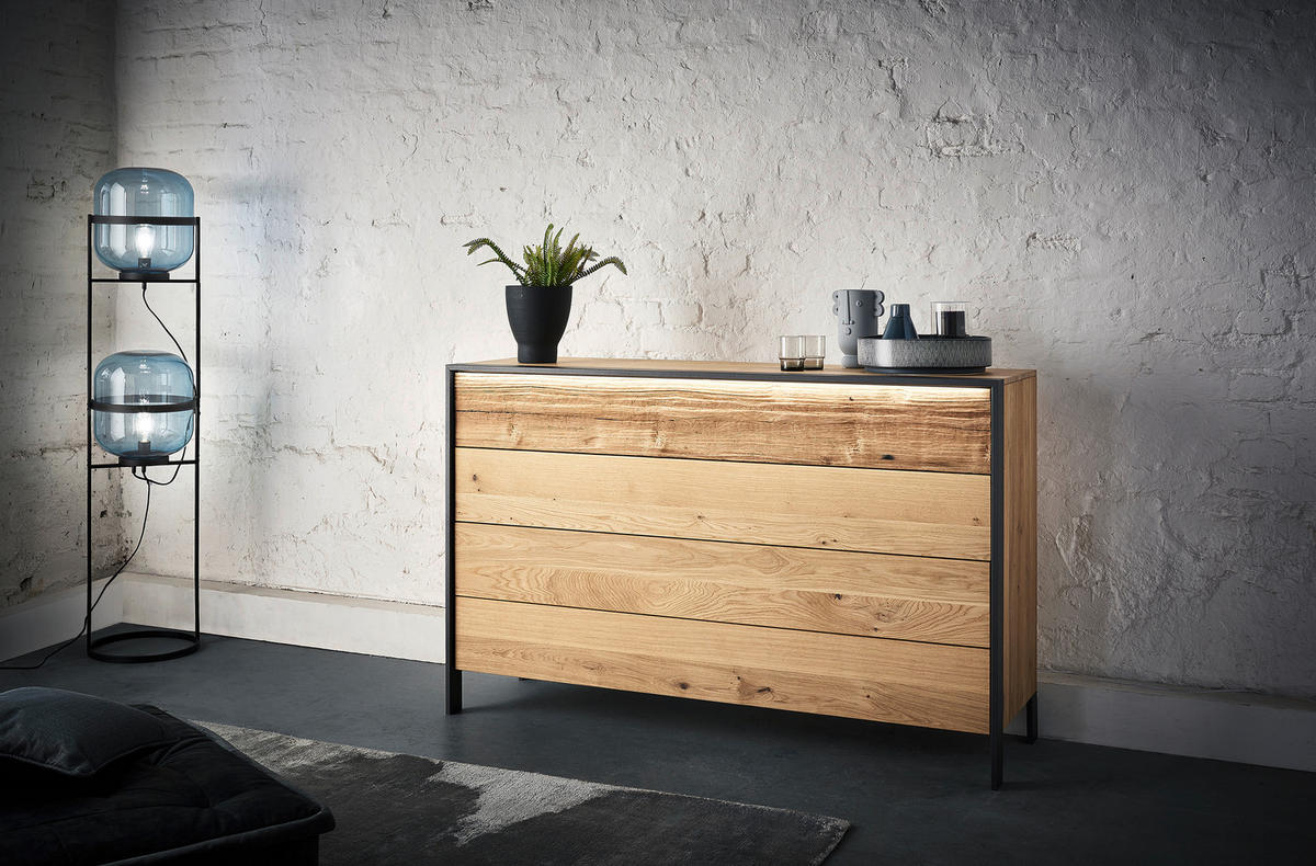 BETTANLAGE 180/200 cm  in Graphitfarben, Eichefarben   - Eichefarben/Graphitfarben, Konventionell, Holz/Metall (180/200cm) - Valdera