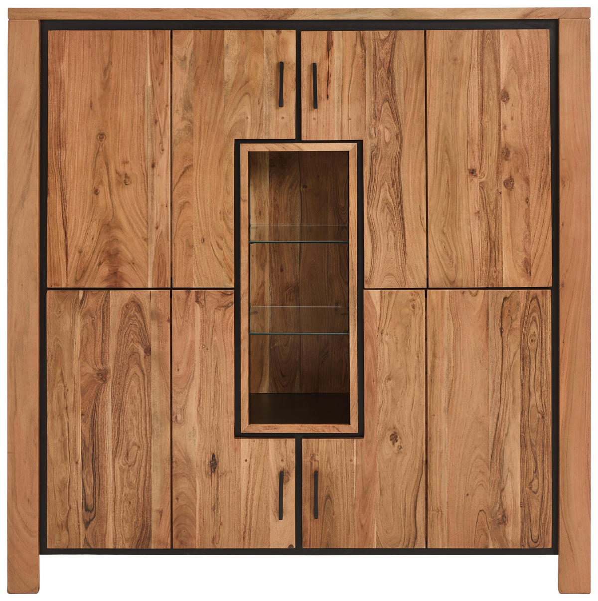 HIGHBOARD  in 150/150/40 cm  - Schwarz/Akaziefarben, Natur, Glas/Holz (150/150/40cm) - Livetastic