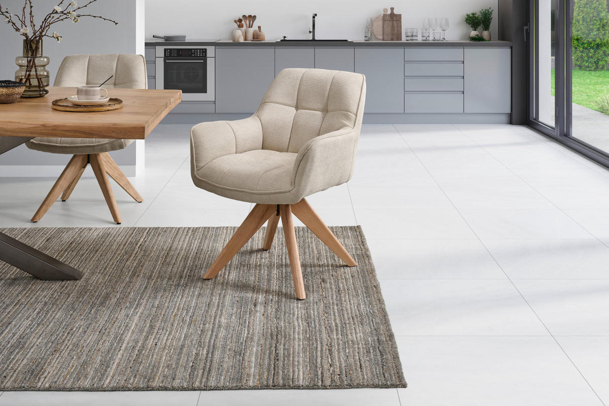 ARMLEHNSTUHL  Sitzfläche 360° drehbar Chenille  Eichefarben, Beige  - Eichefarben/Beige, Basics, Holz/Textil (64/85/62cm) - Livetastic