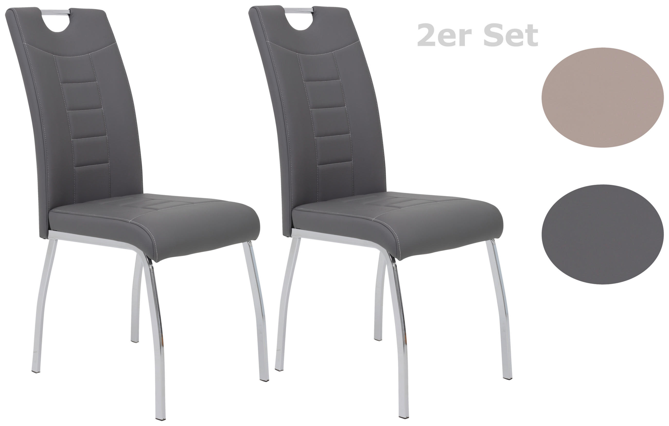 STUHL-SET 2 Stück  in Stahl Lederlook  - Chromfarben/Weiß, MODERN, Textil/Metall (43/100/64cm) - MID.YOU