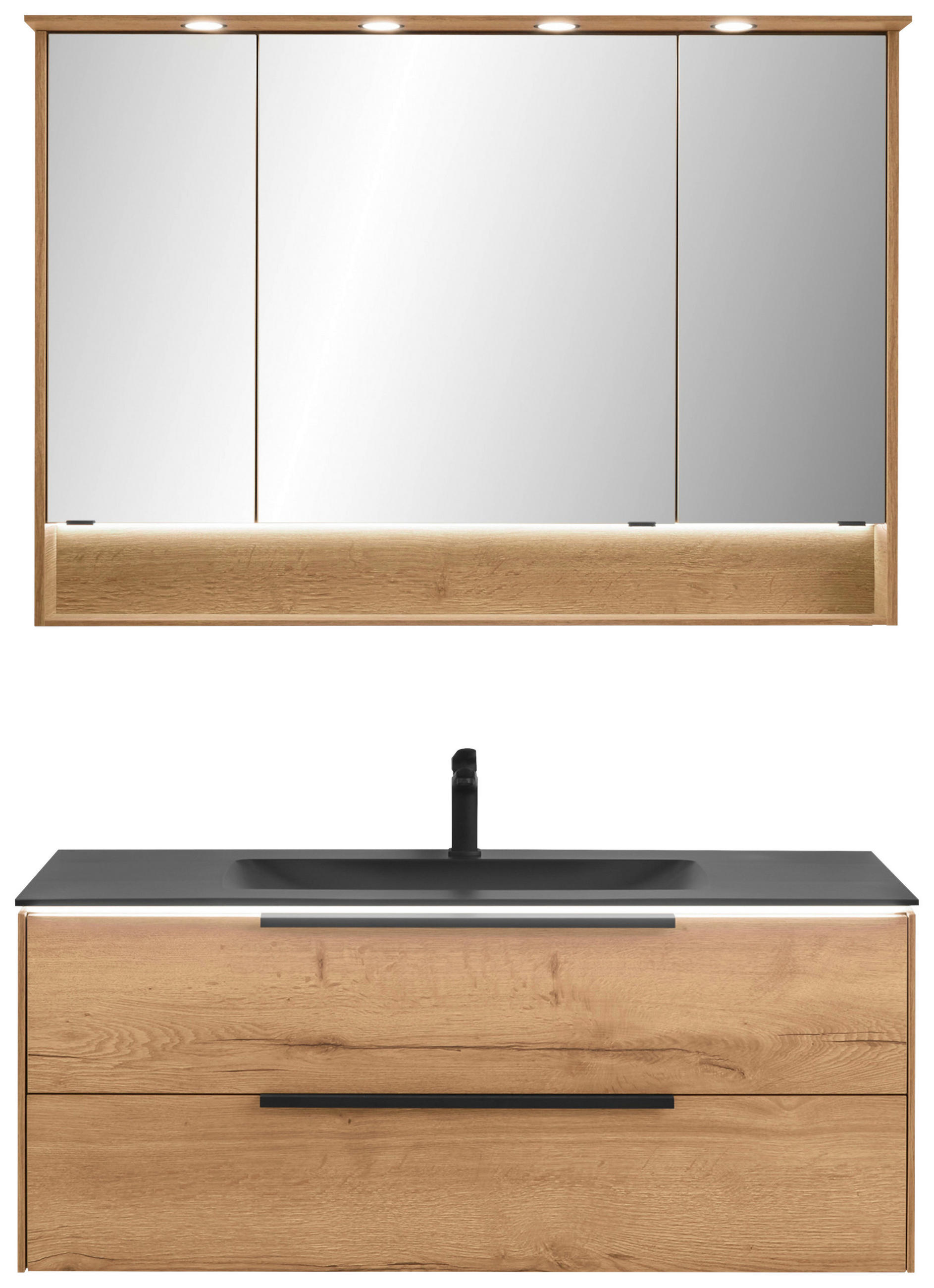 Thumbnail - Musterring Badezimmer Riana, Eiche, Metall, 4-teilig, 6 Fächer, 2,2 Schubladen, 123.2 cm, Goldenes M, Made in Germany, h...