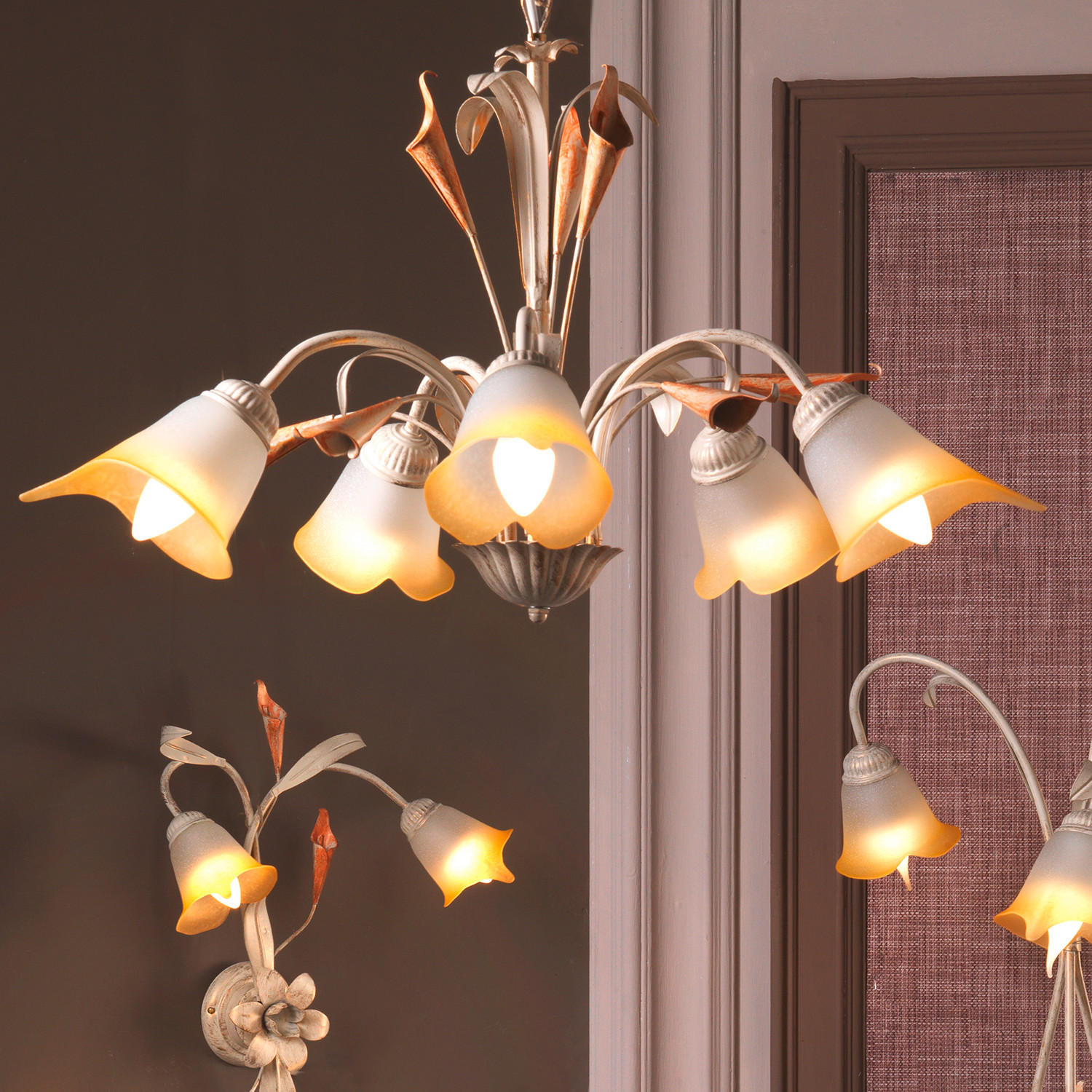 KRONLEUCHTER 70/100 cm   - Weiß, Natur, Glas/Metall (70/100cm)