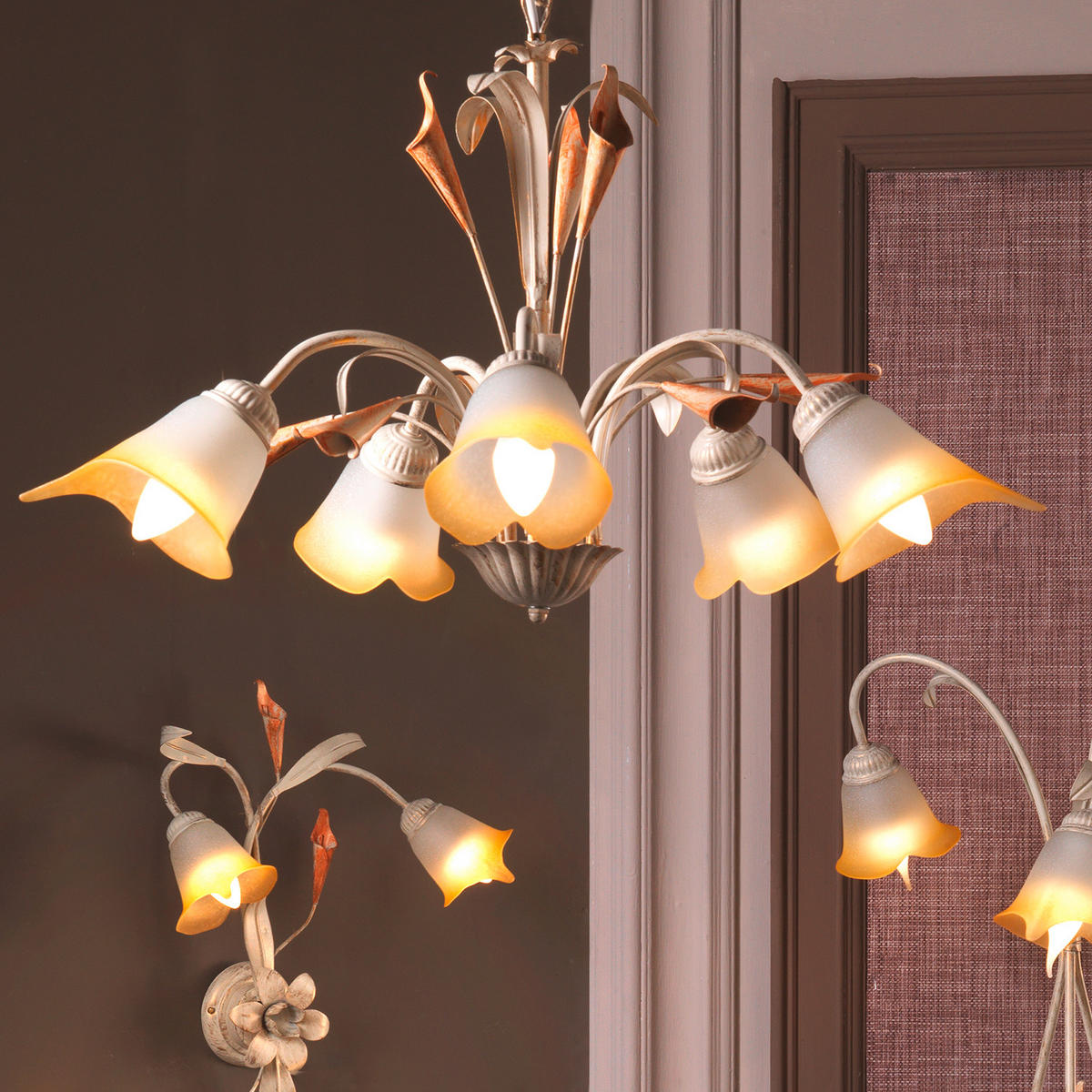 KRONLEUCHTER 70/100 cm   - Weiß, Natur, Glas/Metall (70/100cm)