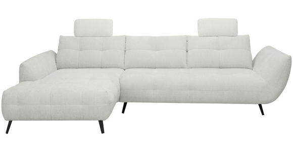 ECKSOFA Elfenbein Chenille Armlehnenkissen, Rücken echt, Sitztiefenverstellung  - Elfenbein/Schwarz, KONVENTIONELL, Textil/Metall (215/313cm) - Hom`in