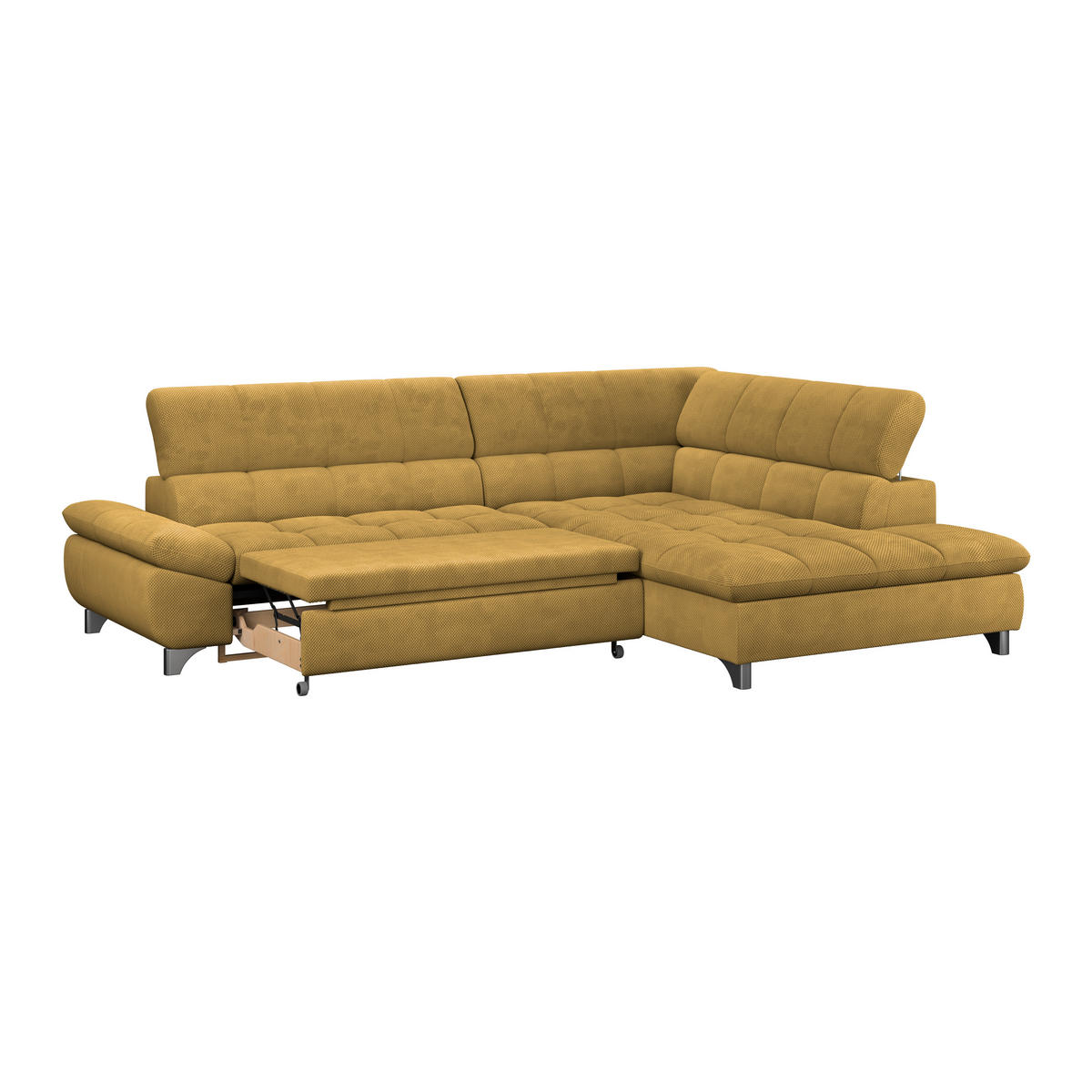ECKSOFA Senfgelb Chenille  - Chromfarben/Senfgelb, KONVENTIONELL, Textil/Metall (312/234cm) - Livetastic