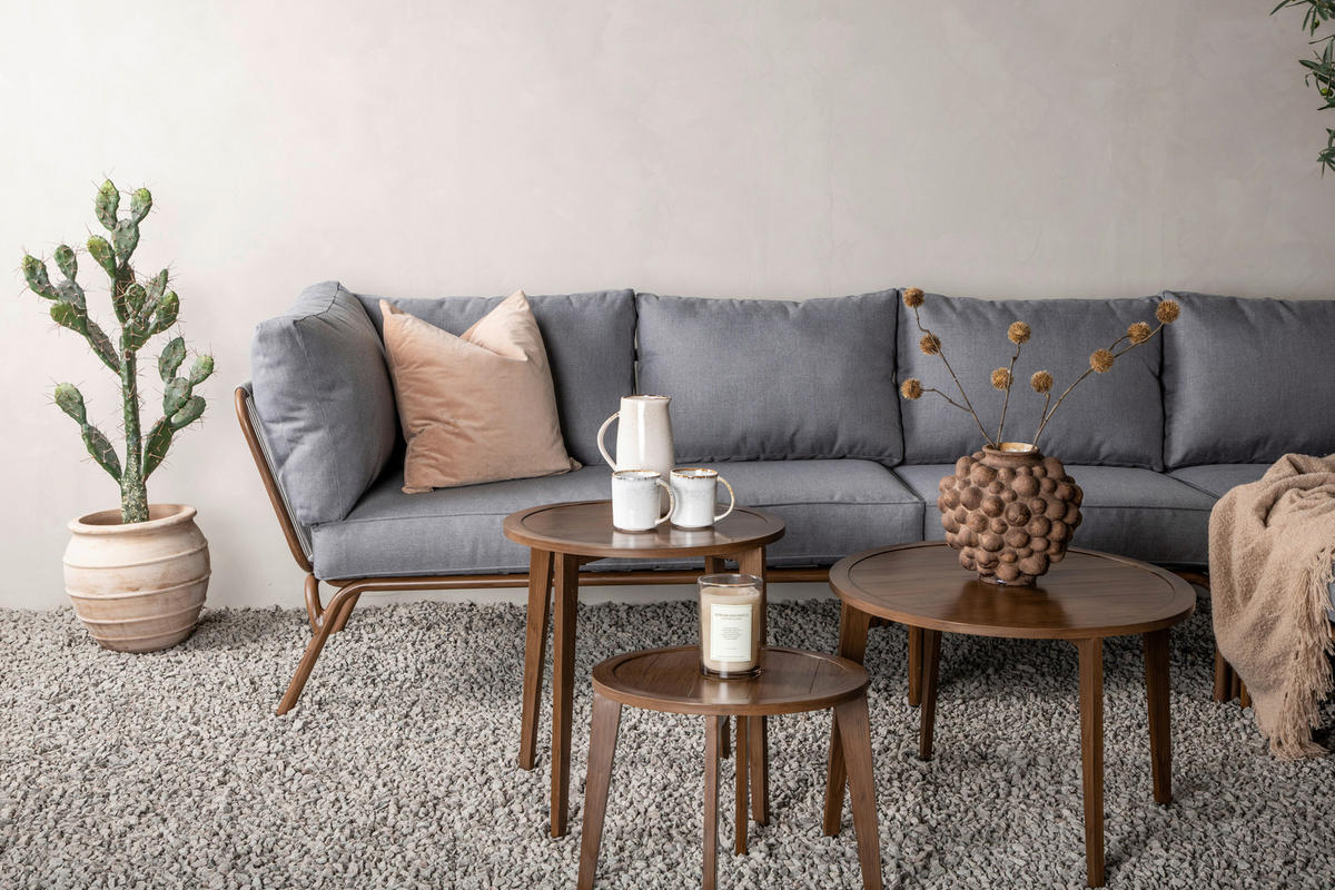 DINING-LOUNGESET  - Braun/Grau, KONVENTIONELL, Textil/Metall - Gardenson