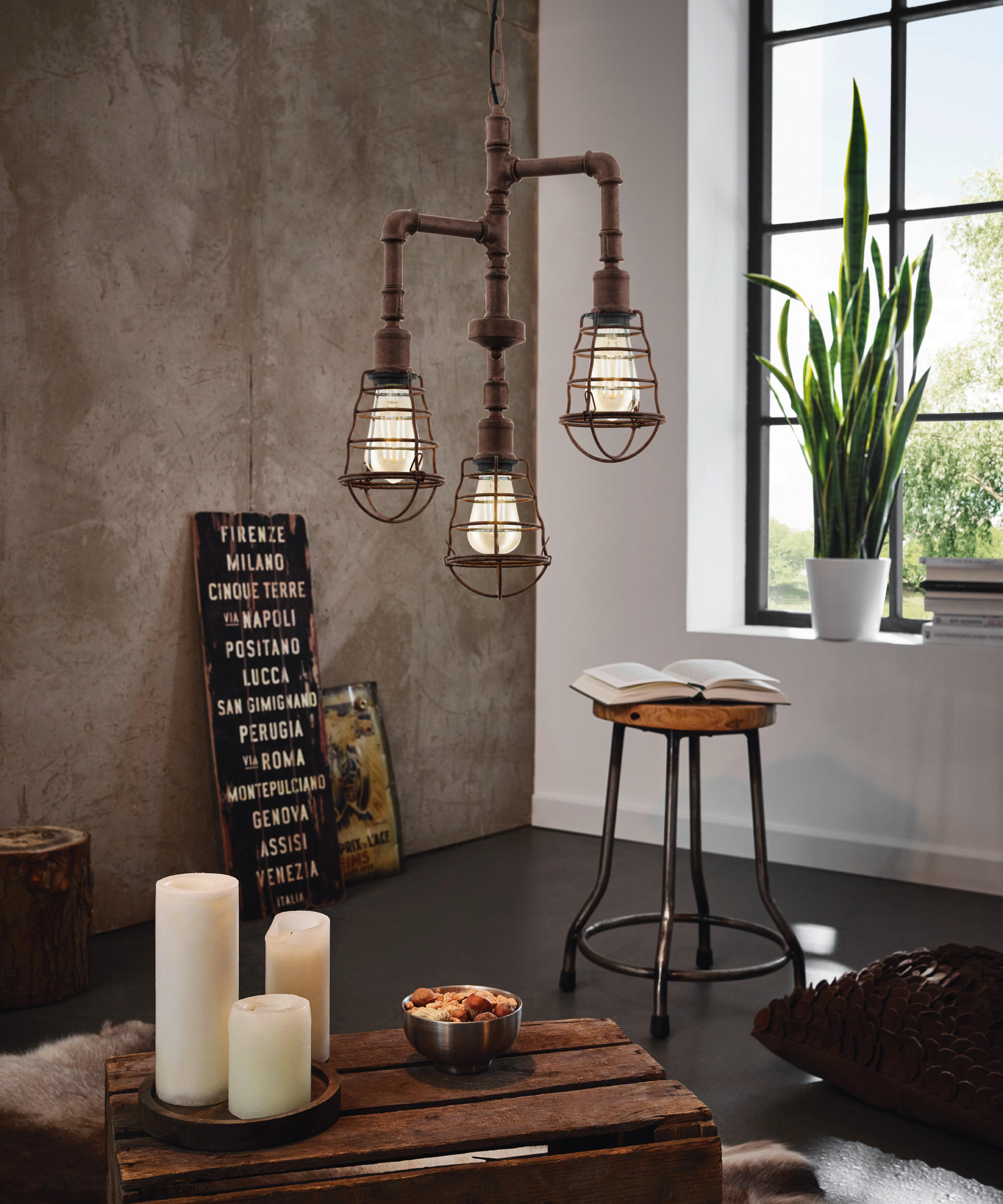 HÄNGELEUCHTE Port Seton 36/110 cm   - Braun, KONVENTIONELL, Metall (36/110cm) - Eglo