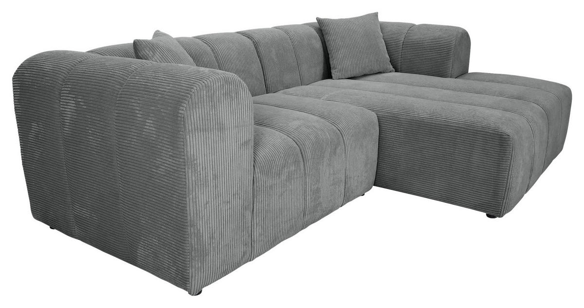 ECKSOFA Dunkelgrau Cord Zierkissen, Rücken echt  - Dunkelgrau/Schwarz, KONVENTIONELL, Kunststoff/Textil (250/162cm) - Carryhome