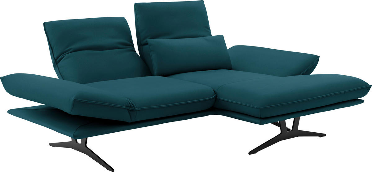 ECKSOFA in Echtleder Petrol  - Petrol/Schwarz, Design, Leder/Metall (210/130cm) - Dieter Knoll