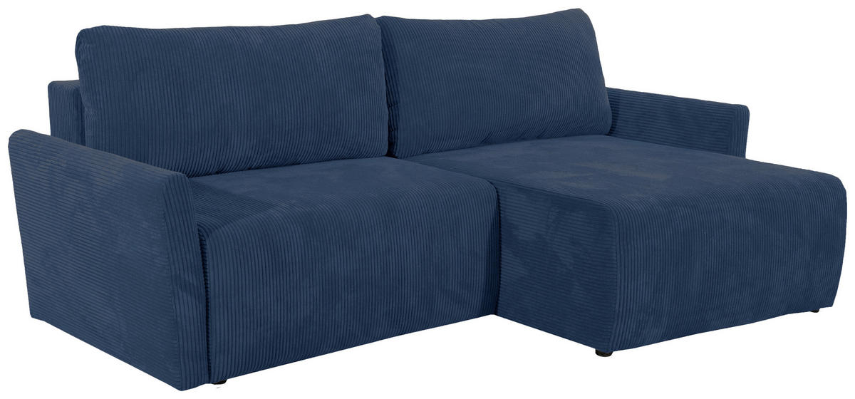 ECKSOFA in Cord Blau  - Blau/Schwarz, Konventionell, Kunststoff/Textil (228/146cm) - MID.YOU