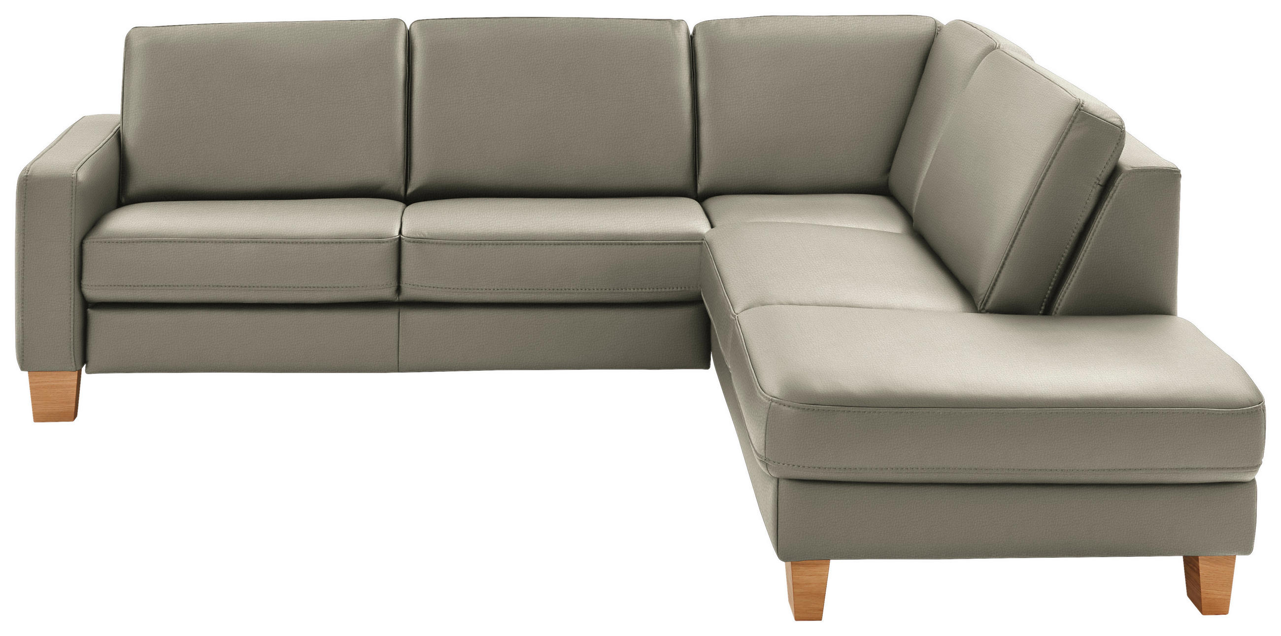 ECKSOFA in Echtleder Grau  - Eiche Bianco/Grau, Konventionell, Leder/Holz (257/235cm) - Valdera