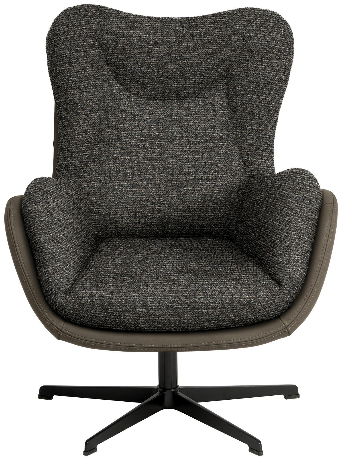 SESSEL in Chenille, Struktur Echtleder Graubraun  - Graubraun/Schwarz, Design, Leder/Textil (80/97/89cm) - Schöner Wohnen
