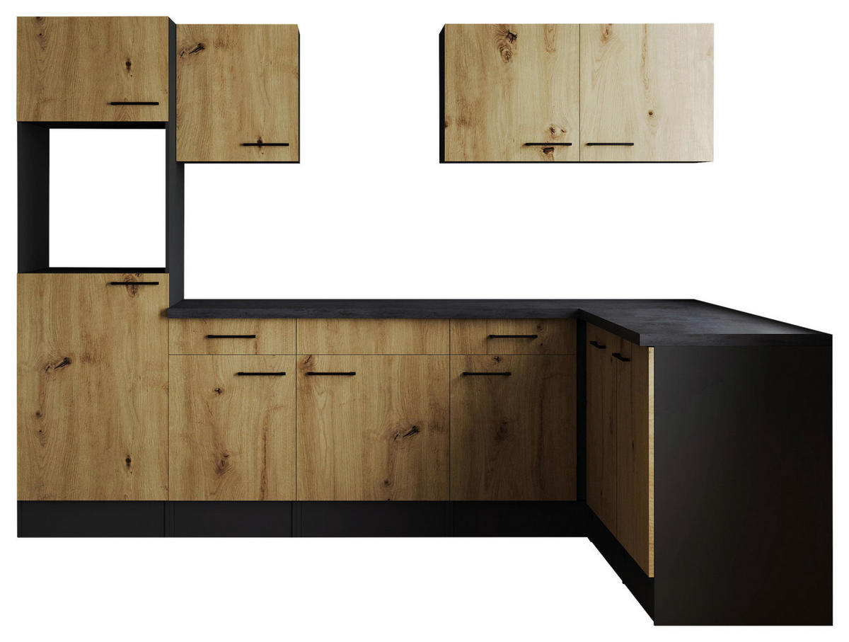 HÖRNKÖK 280/172 cm  i ek Artisan  - svart/grå, Design, metall/trämaterial (280/172cm) - Respekta