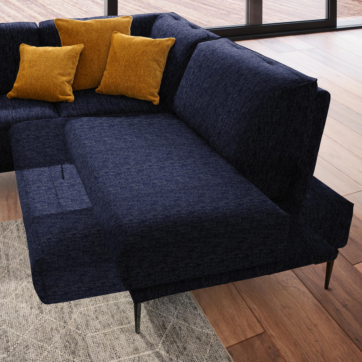 ECKSOFA in Flachgewebe Dunkelblau  - Schwarz/Dunkelblau, Design, Textil/Metall (260/210cm) - Johann Jakob
