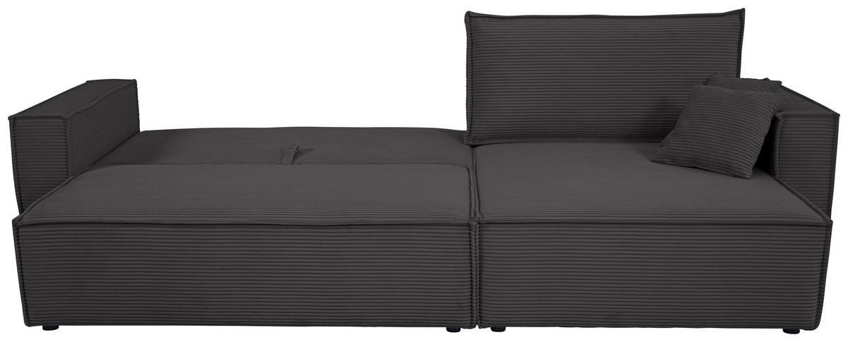 ECKSOFA inkl. Funktionen Dunkelgrau Cord  - Dunkelgrau/Schwarz, Design, Textil (267/141cm) - Xora