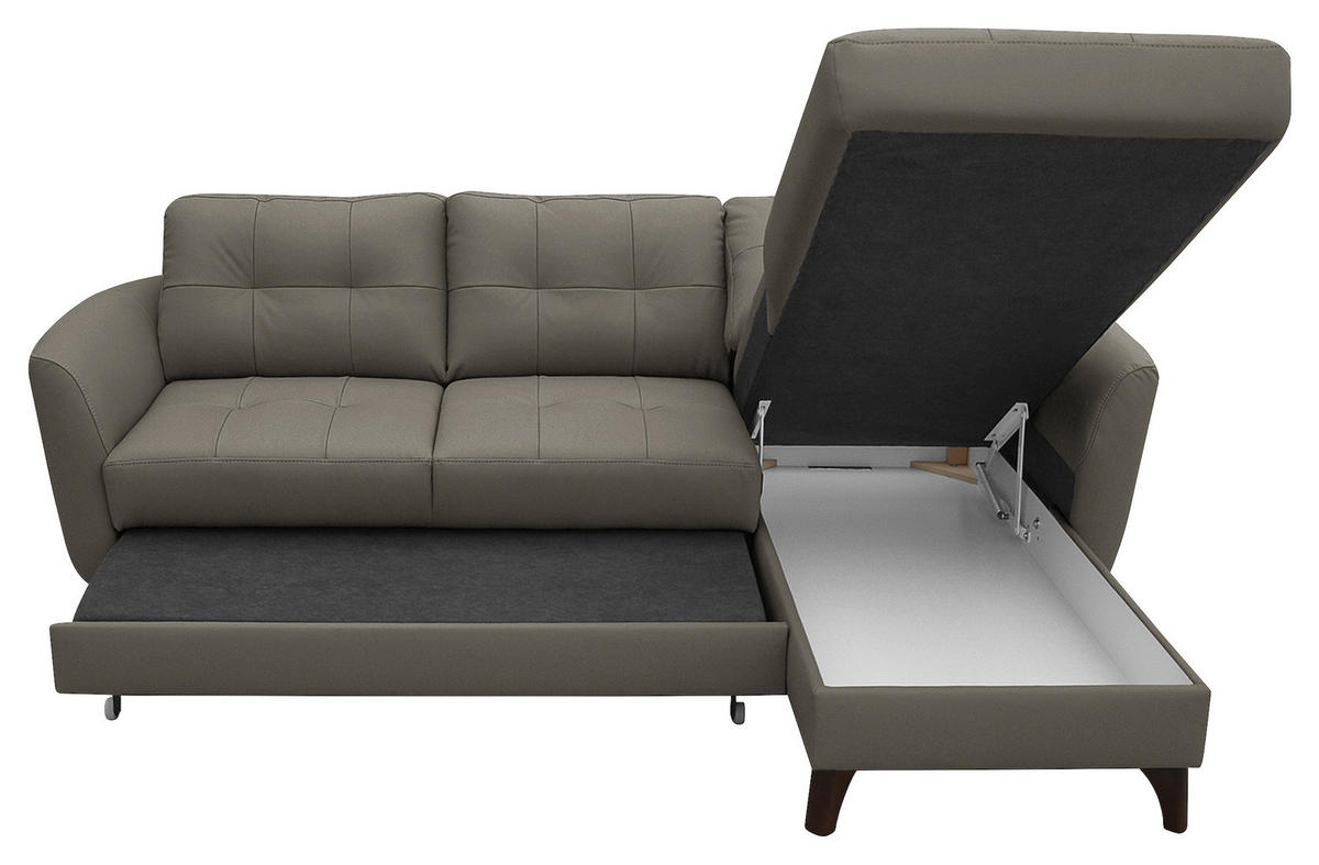 ECKSOFA in Lederlook Echtleder Schlammfarben  - Schlammfarben/Buchefarben, Design, Leder/Holz (238/168cm) - Livetastic