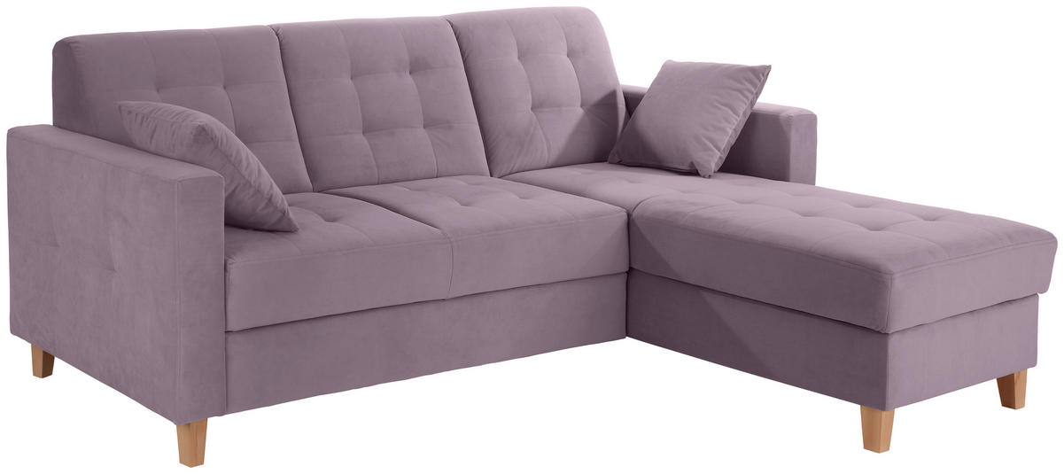 ECKSOFA Flieder Samt  - Flieder/Naturfarben, Design, Holz/Textil (231/160cm) - Livetastic