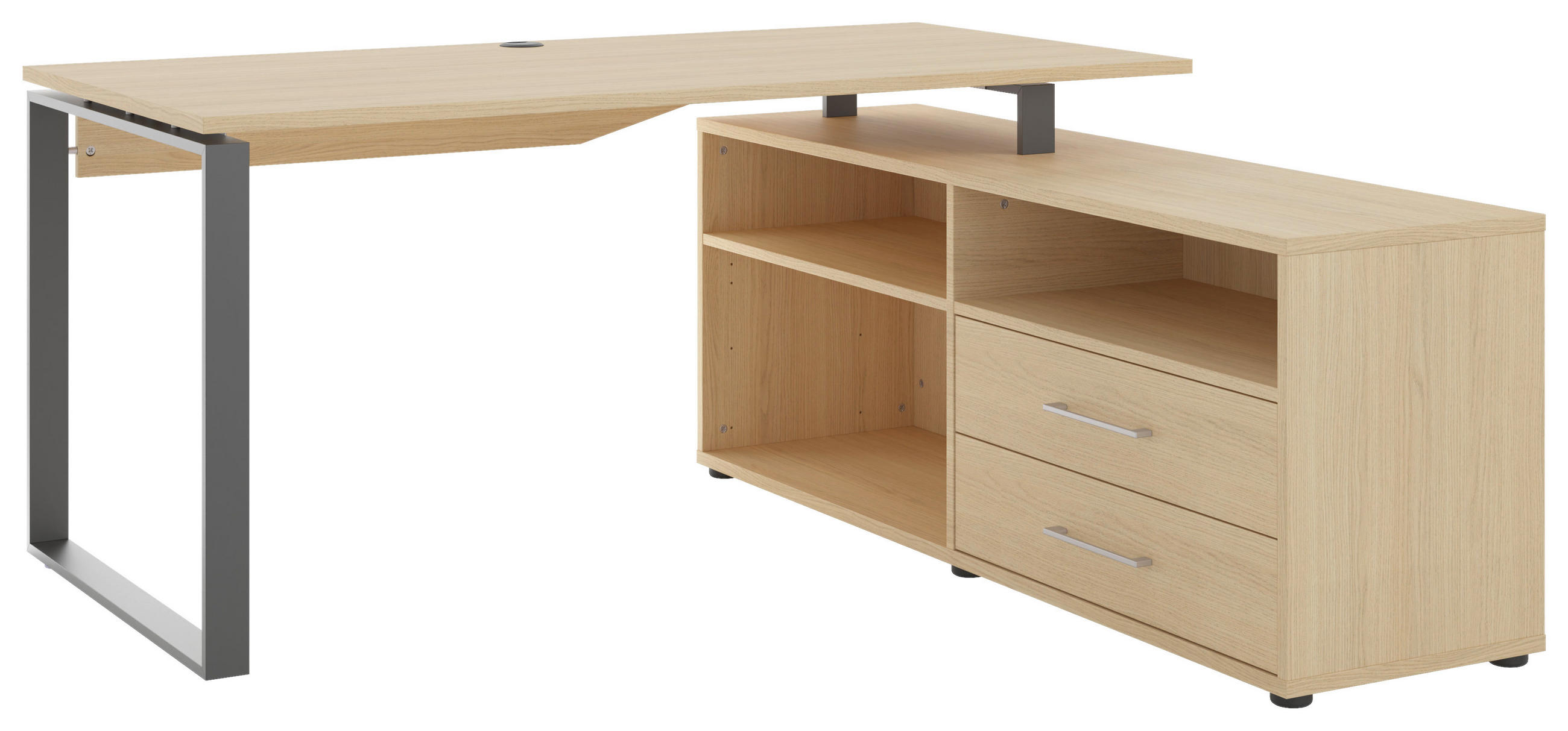 ECKSCHREIBTISCH 160/158/75 cm  in Anthrazit, Eichefarben  - Eichefarben/Anthrazit, Basics, Holzwerkstoff/Metall (160/158/75cm) - Novel