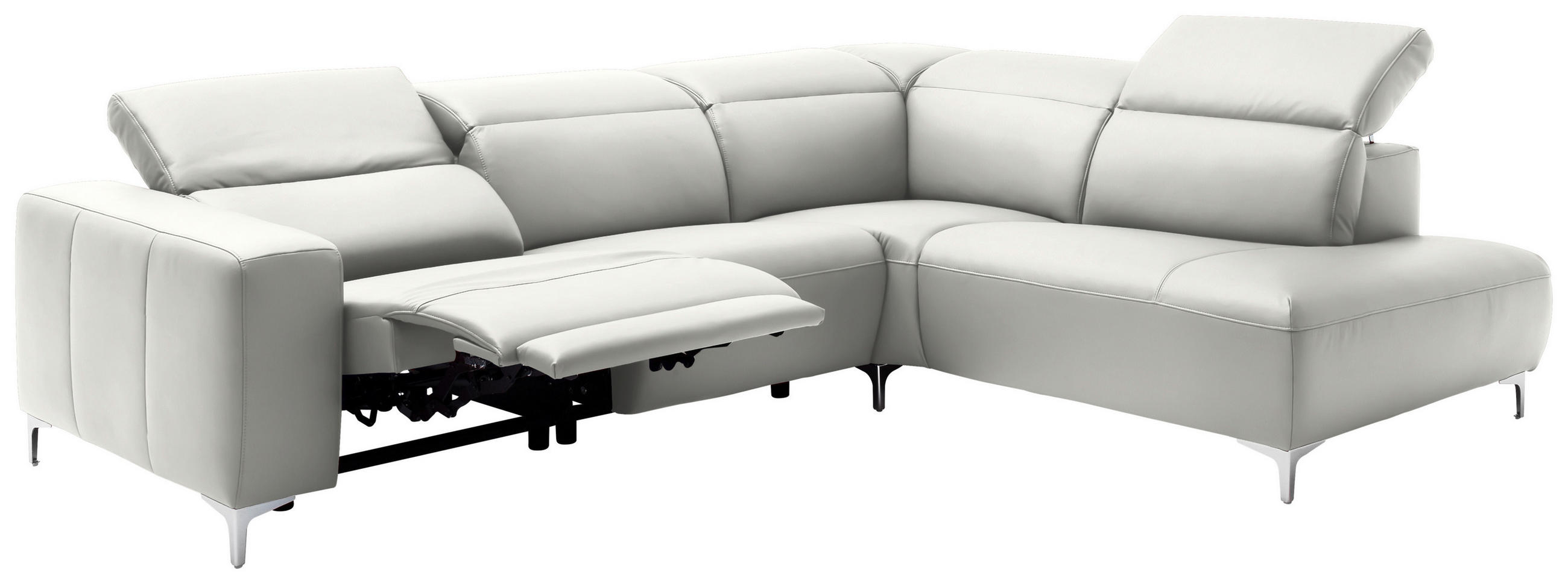 Thumbnail - Pure Home Lifestyle Ecksofa, Weiß, Leder, Echtleder, Rindleder, Uni, 4-Sitzer, Ottomane rechts, L-Form, 290x223 cm, Blau...