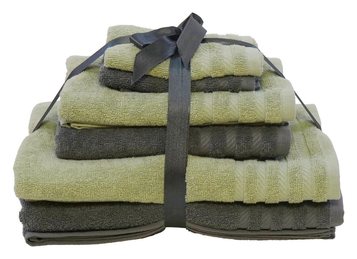 FROTTIERSET Santo Grau, Grün 6-teilig  - Grau/Grün, Basics, Textil - Esposa
