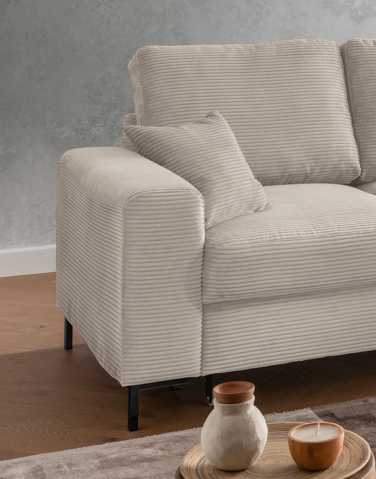 ECKSCHLAFSOFA in Cord Beige  - Beige/Schwarz, KONVENTIONELL, Textil/Metall (237/143cm) - Livetastic