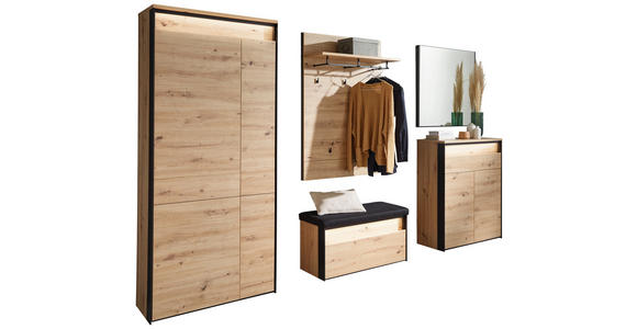 GARDEROBE 5-teilig  in 266/200/38 cm  - Schwarz/Eiche Artisan, KONVENTIONELL, Glas/Holzwerkstoff (266/200/38cm) - Voleo