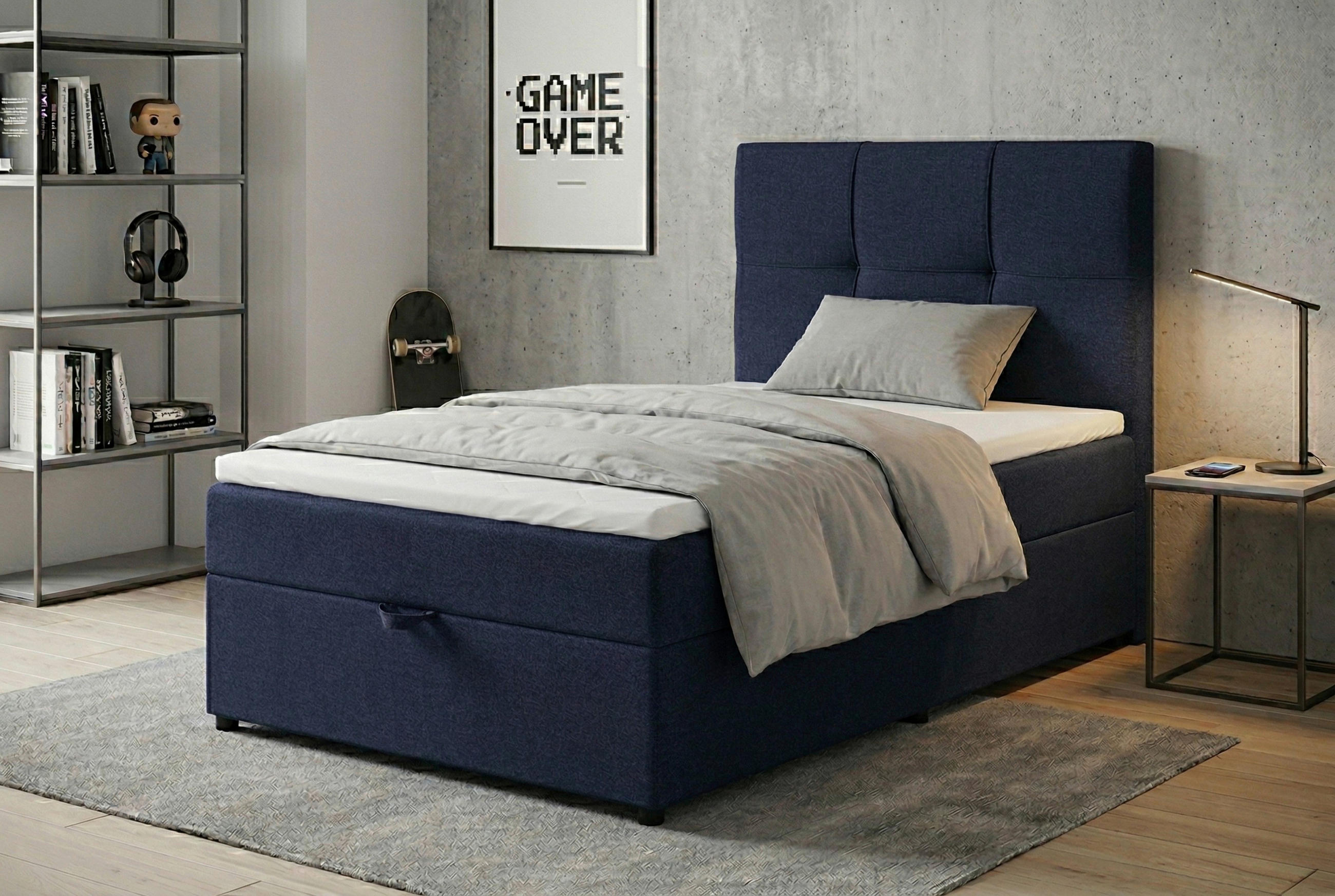 BOXBETT 100/200 cm,  in Blau, Bettkasten, Topper,  - Blau/Schwarz, MODERN, Kunststoff/Textil (100/200cm) - MID.YOU