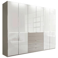 KLEIDERSCHRANK 300/236/58 cm,  in Grau, Weiß, 6-türig  - Chromfarben/Weiß, Design, Glas/Holzwerkstoff (300/236/58cm) - Novel