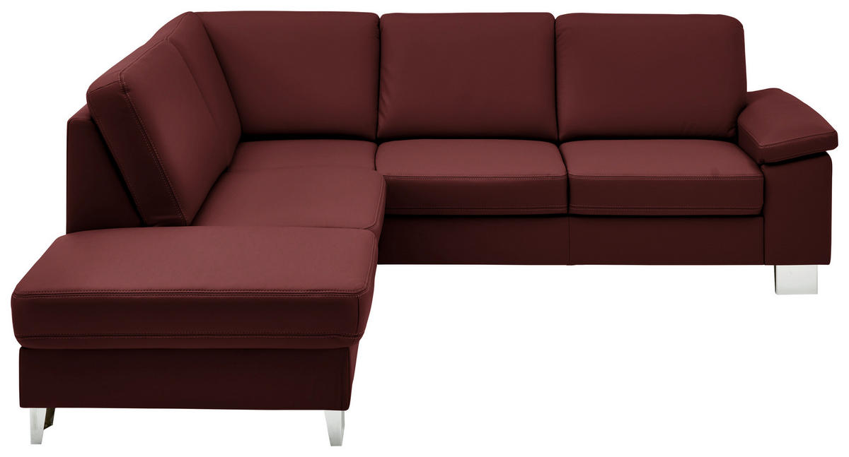 ECKSOFA  in Echtleder Brombeere  235/248 cm  - Brombeere/Alufarben, Design, Leder/Metall (235/248cm) - Beldomo Premium