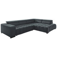 ECKSOFA ELIAS Dunkelgrau Velours  - Dunkelgrau/Schwarz, Design, Holz/Textil (307/201cm) - Livetastic