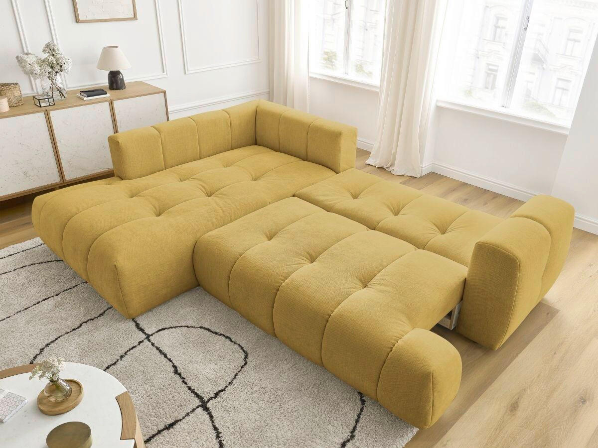 ECKSCHLAFSOFA FUJI Leinenoptik Gelb  inkl.  - Gelb/Schwarz, MODERN, Kunststoff/Textil (204/282cm)