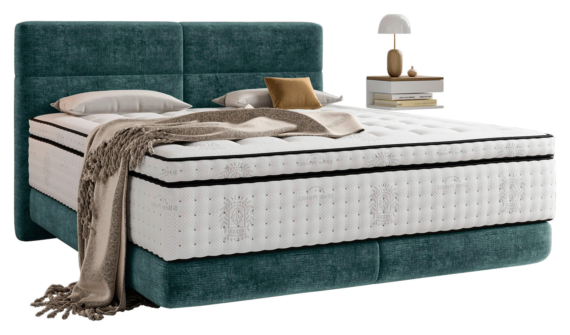 BOXSPRINGBETT 140/200 cm,  in Türkis, Matratze, Topper, H3 + H3 = fest  - Türkis/Schwarz, KONVENTIONELL, Holz/Textil (140/200cm) - Esposa
